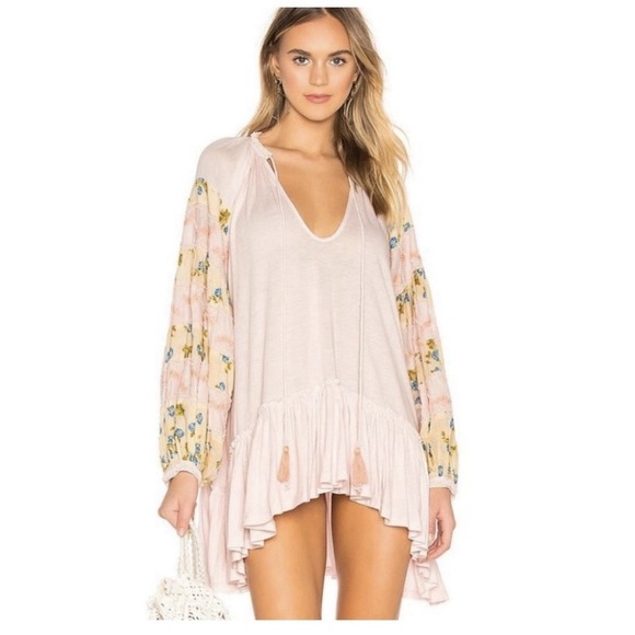 Free People Dresses & Skirts - Free People Mix it Up Tunic Dress Balloon Sleeves Beads Cotton BohoFestive SzM